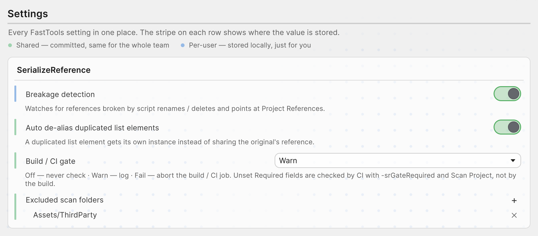 SerializeReference section of the Settings tab