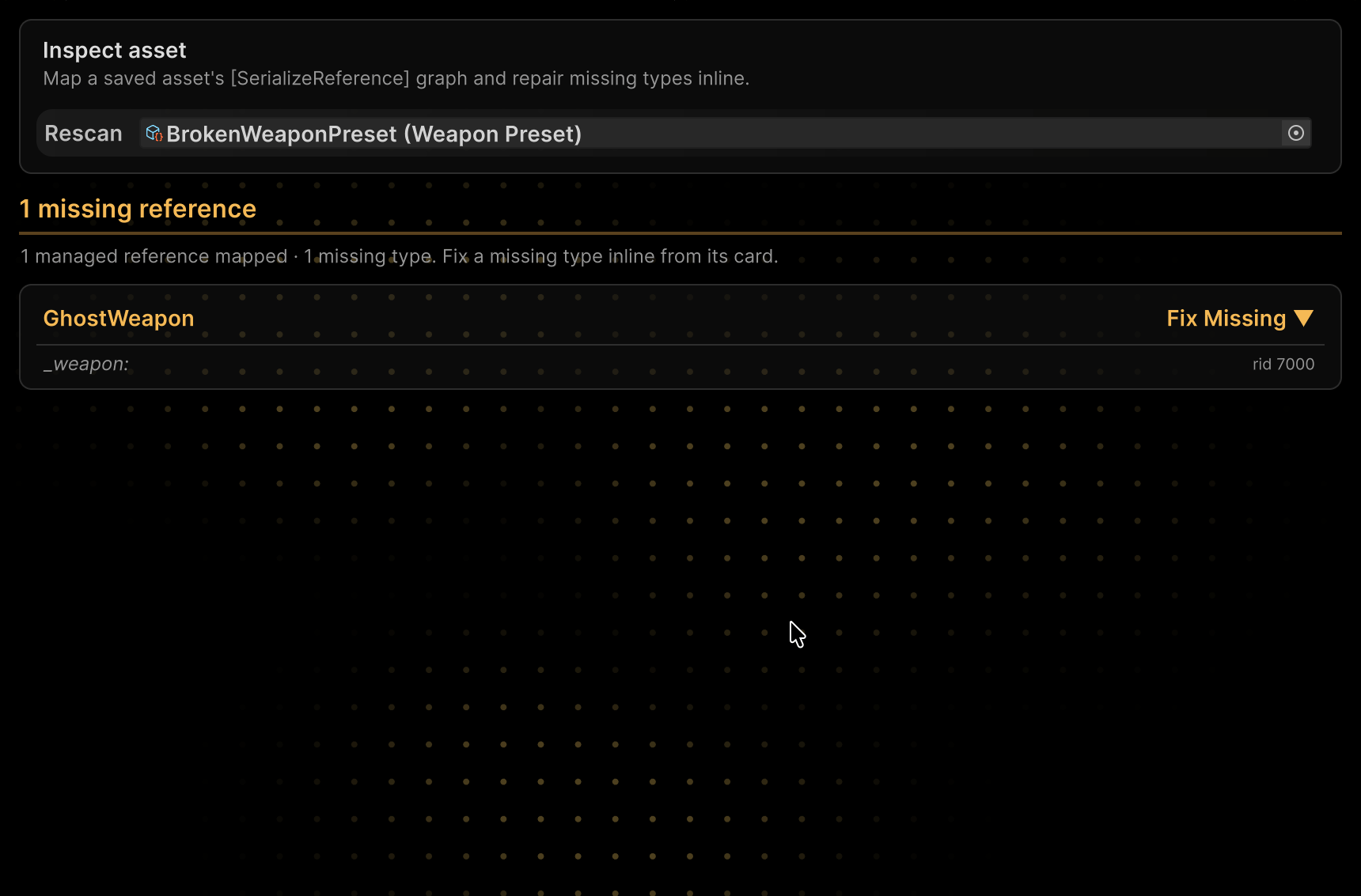 Repair a missing weapon type without losing its data