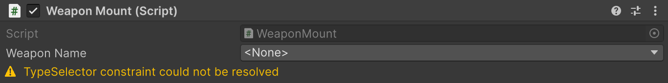 The constraint did not resolve, so the Inspector shows a warning below the field