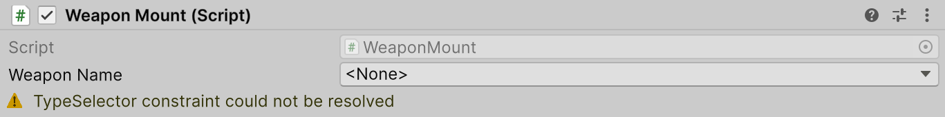 The constraint did not resolve, so the Inspector shows a warning below the field