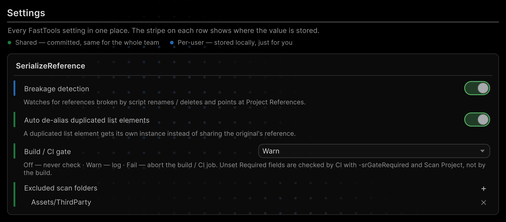 Раздел SerializeReference во вкладке Settings